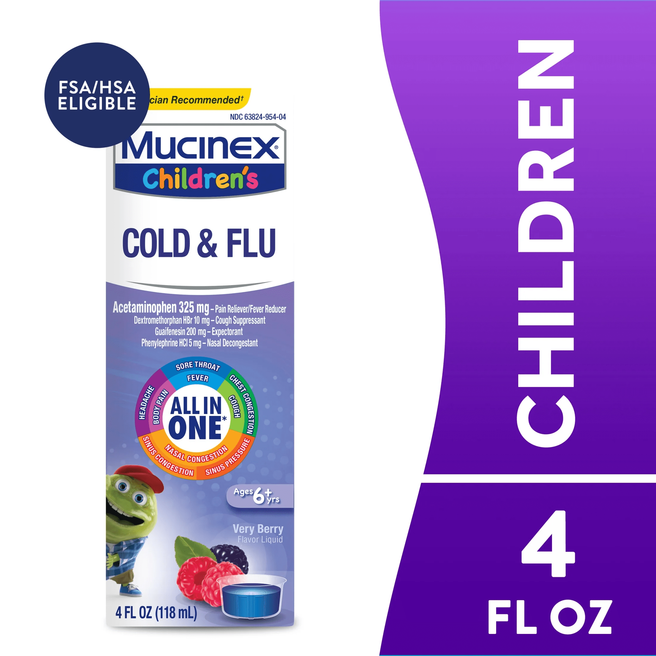 Children'S Cold and Flu Cough OTC Medicine for Kids, Very Berry Flavor Liquid, 4 Fl Oz