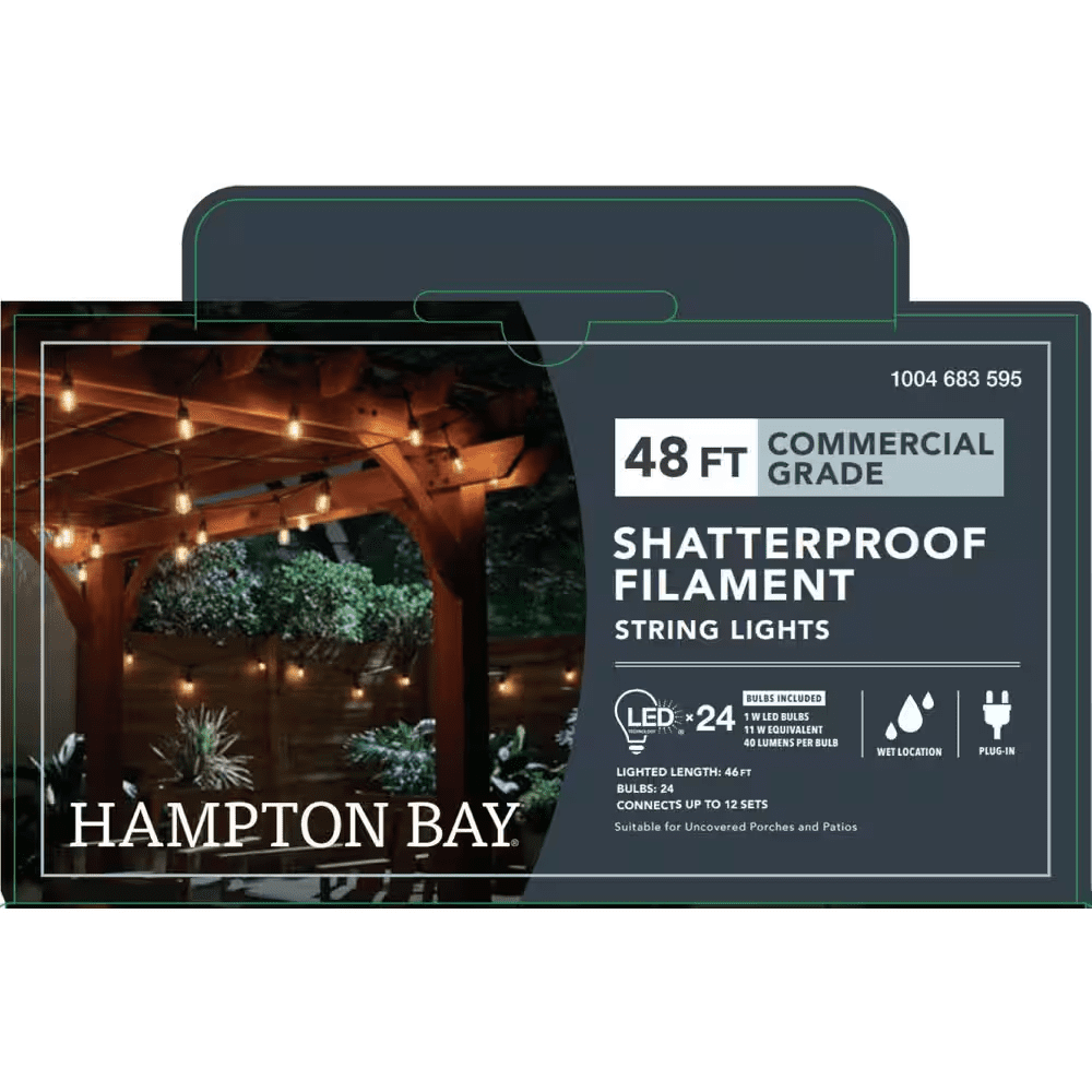 24-Light 48 Ft. Plug-In Indoor/Outdoor Edison Patio String Light with S14 Single Filament LED Bulbs - Image 7