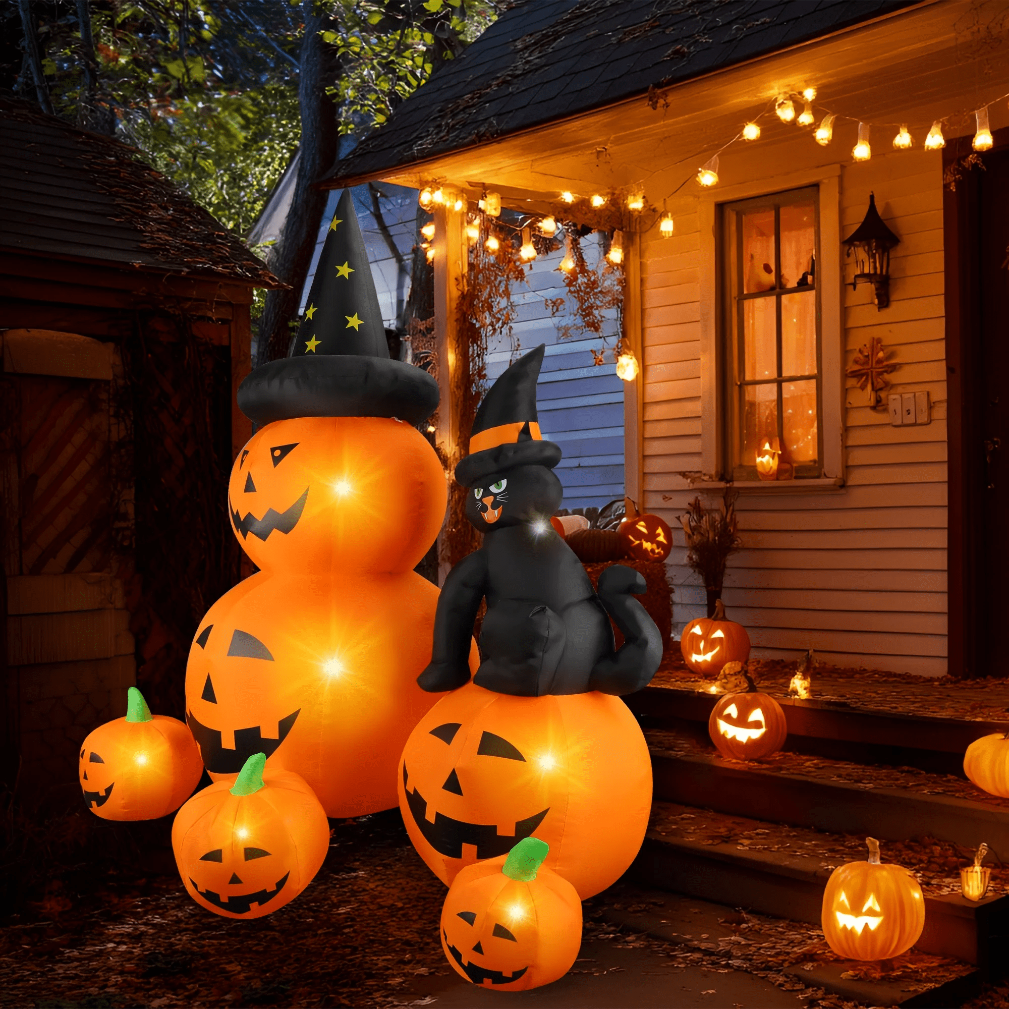 6 FT Halloween Inflatable Pumpkin Halloween Inflatable Pumpkins and Cat Outdoor Yard Decoration Build-In 7 LED White Lights - Image 4
