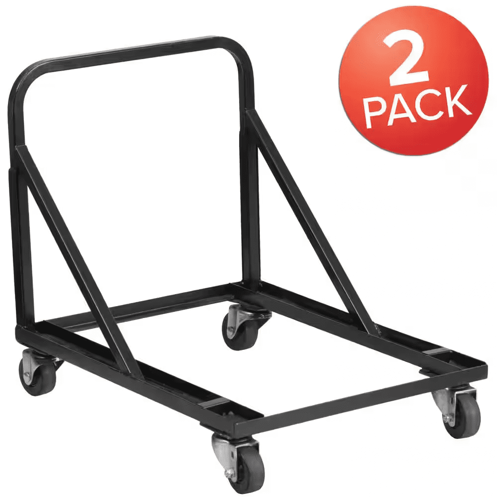 1200 Lbs. Capacity Stack Chair Dolly with Wheels - Black (Set of 2) - Image 2