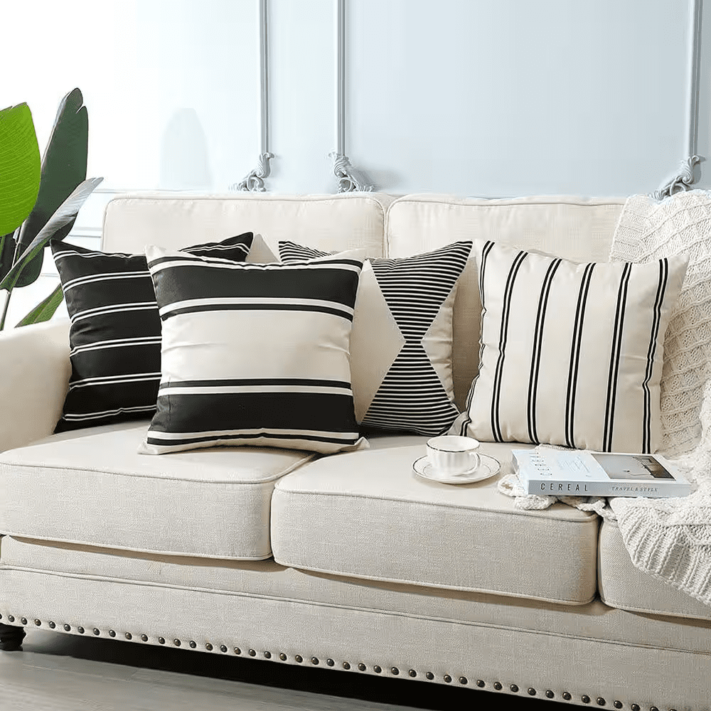 18 In. X 18 In. Waterproof Modern Geometry Outdoor Black Throw Pillow Covers with Hidden Zipper (4-Pack) - Image 3