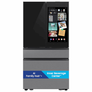 Bespoke Standard-Depth Family Hub 29-Cu Ft 4 -Door 36-In Wide Smart Compatible French Door Refrigerator with Dual Ice Maker with Water Dispenser ( Charcoal Glass Top with Stainless Steel Bottom Panels ) ENERGY STAR Certified