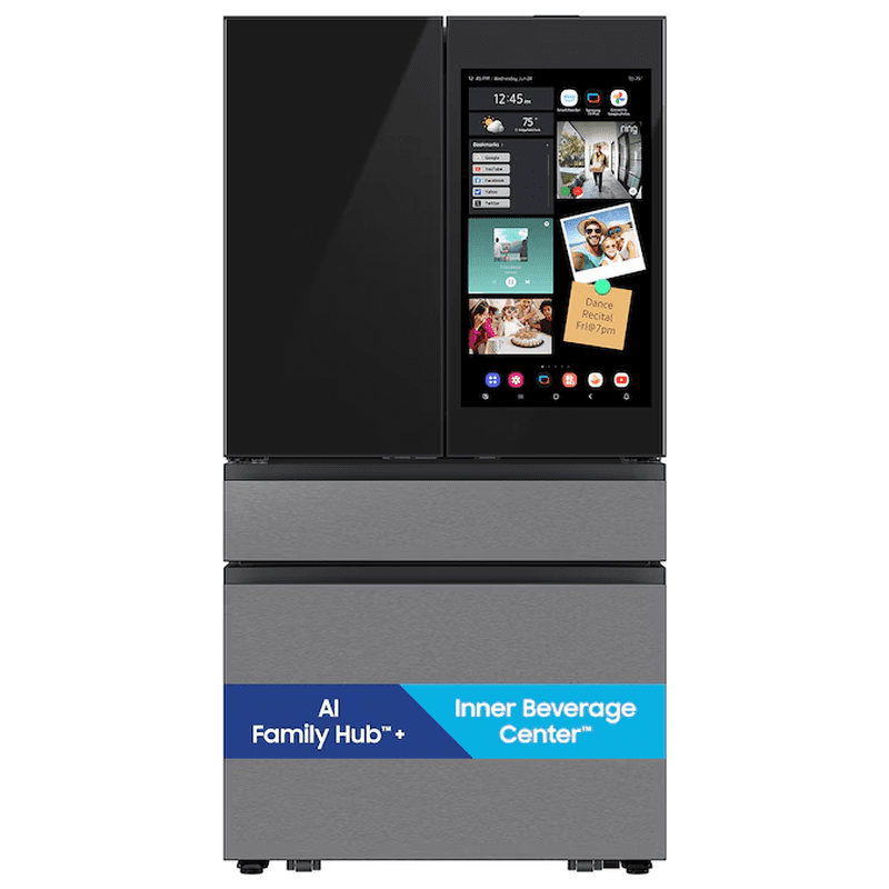 Bespoke Standard-Depth Family Hub 29-Cu Ft 4 -Door 36-In Wide Smart Compatible French Door Refrigerator with Dual Ice Maker with Water Dispenser ( Charcoal Glass Top with Stainless Steel Bottom Panels ) ENERGY STAR Certified