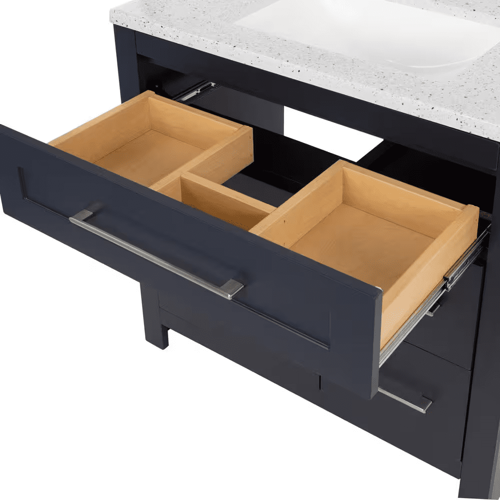 Clady 31 In. Single Sink Deep Blue Bath Vanity with Silver Ash Cultured Marble Top (Assembled) - Image 6