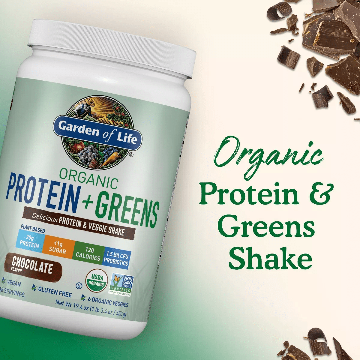 Garden of Life Organic Vegan Protein + Greens Plant Based Shake Mix Powder - Chocolate - 19.4Oz - Image 6