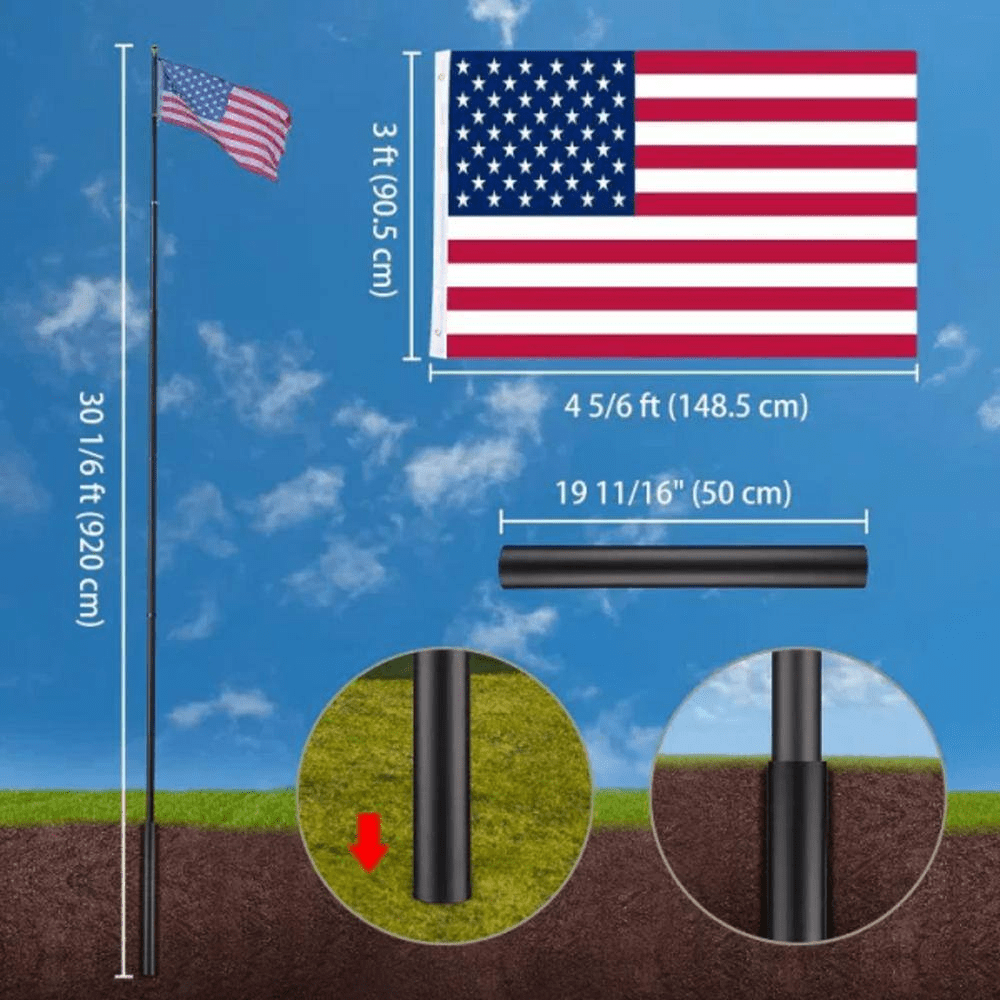 30.16 Ft. Aluminum Telescoping Flagpole with 3 Ft. X 5 Ft. US Flag - Image 9