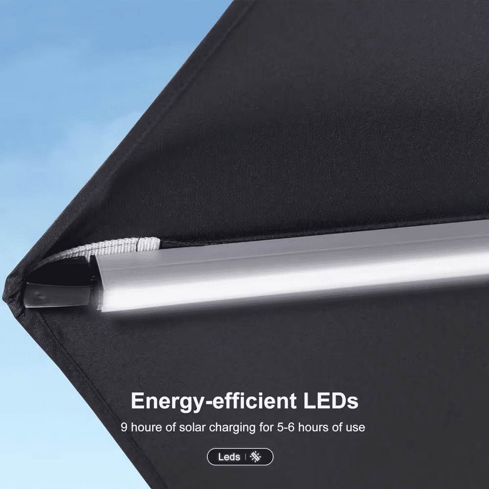 12 Ft. Octagon Aluminum Solar Powered LED Patio Cantilever Offset Umbrella with Base, Gray - Image 5