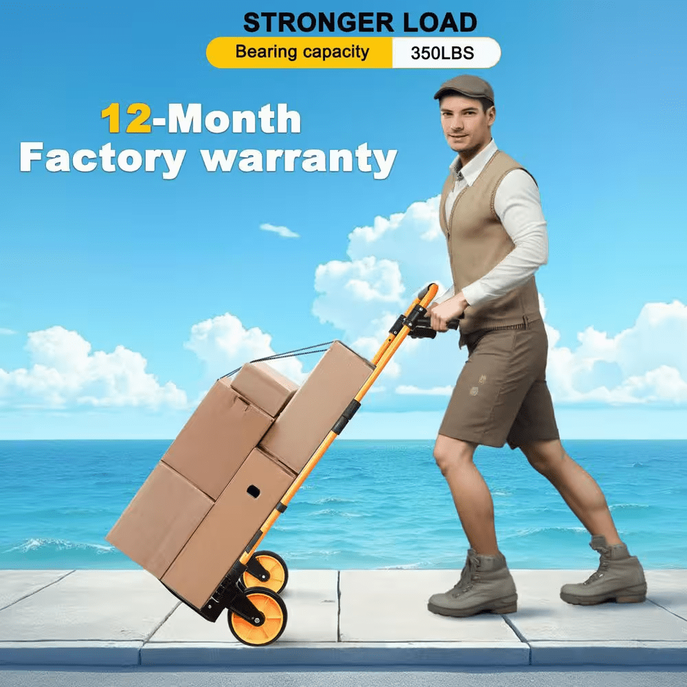 350 Lb. Capacity Folding Hand Truck Dolly, Telescoping Handle and Rubber Wheels for Moving, Shopping, Travel, Office Use - Image 5