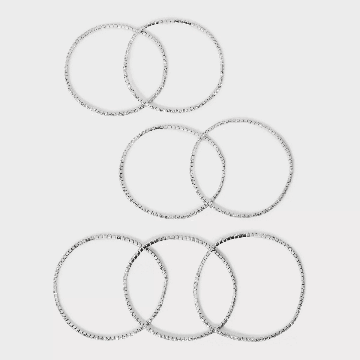 Clear Glass Stone Stretch Bracelet Set 7Pc - a New Day™ Silver: Faceted Design, Square Cut, Glass & Brass Material - Image 3