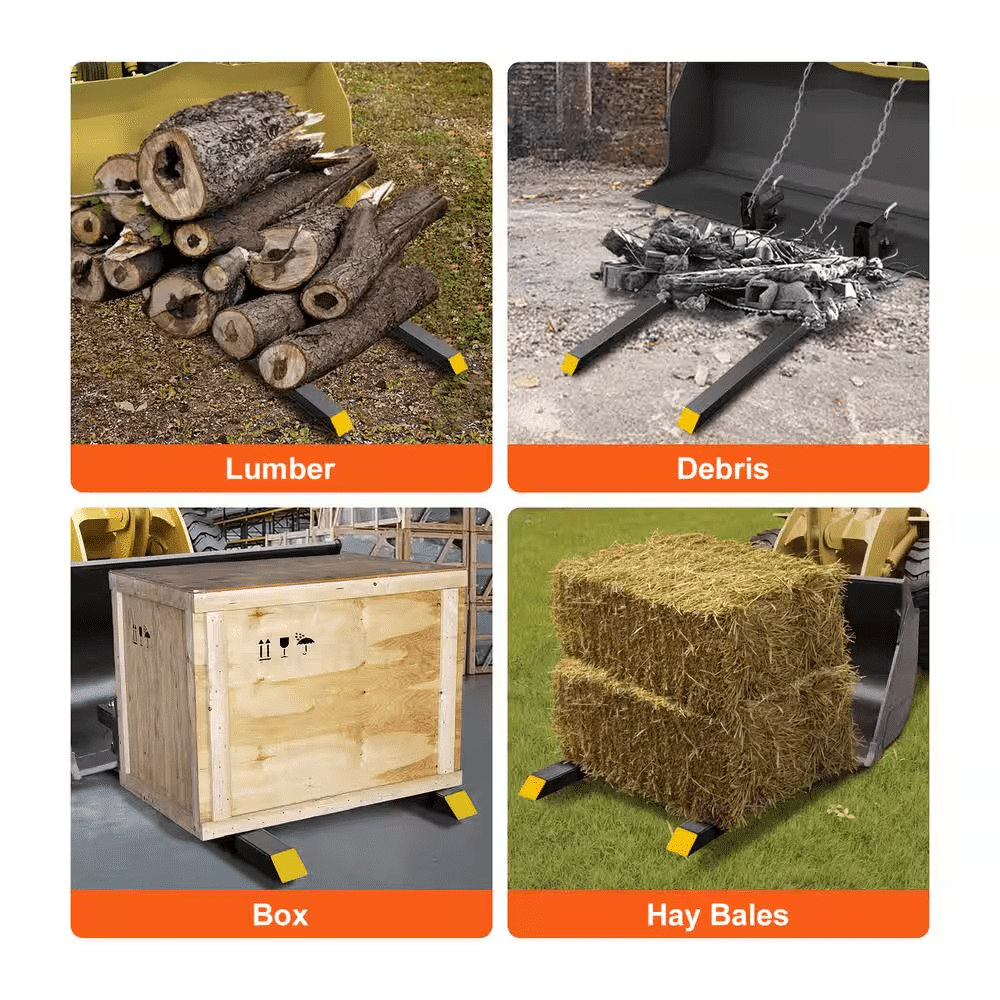 2000 Lbs. Clamp on Pallet Forks 43 In. Total Length Tractor Bucket Forks with Adjustable Stabilizer Bar - Image 2