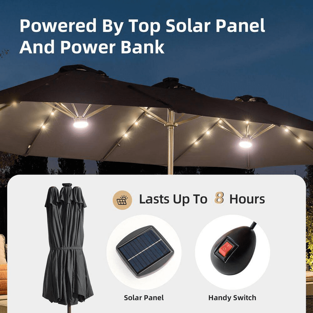 Extra-Large 8.5 X 14.5 Ft. Rectangular Patio Umbrella with Solar Light, Steel Frame, Stand and Sand Bags in Dark Grey - Image 3