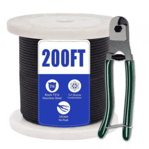 200 Ft. T316 Stainless Steel Black Cable Railing with Cutter for Deck Cable Railing System 1/8 In. 7 X 7 Strands
