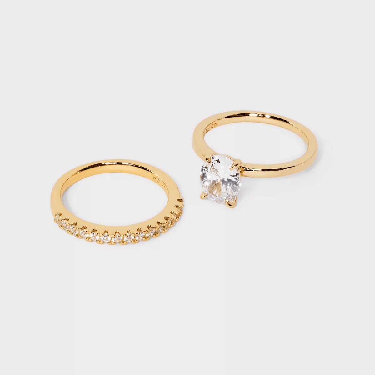 14K Gold Plated Oval Cubic Zirconia and Pave Band Wedding Ring Set 2Pc - a New Day Gold - Image 5