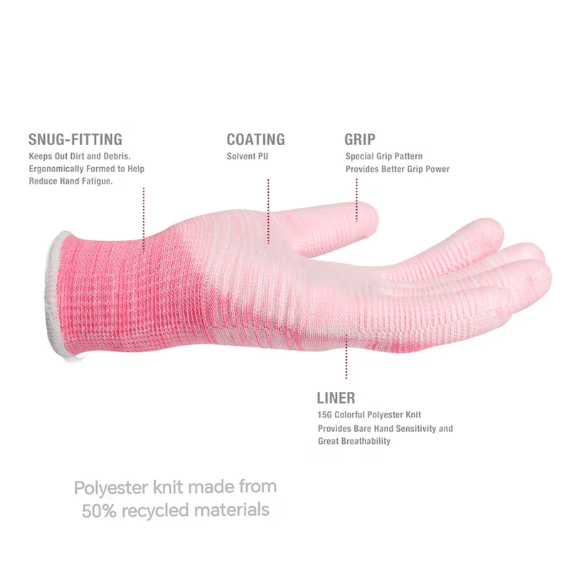 Medium Polyurethane Dipped Polyester Gardening Gloves 3 -Pairs - Image 2