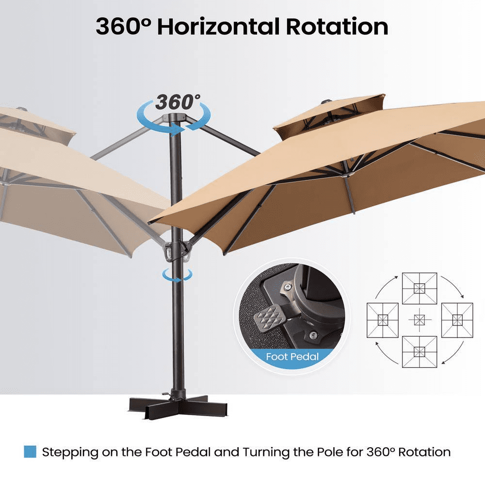 10 Ft. X 13 Ft. Heavy Duty Aluminum Cantilever Offset Tiltable 360° Rotation Patio Umbrella in Tan and Umbrella Base - Image 7