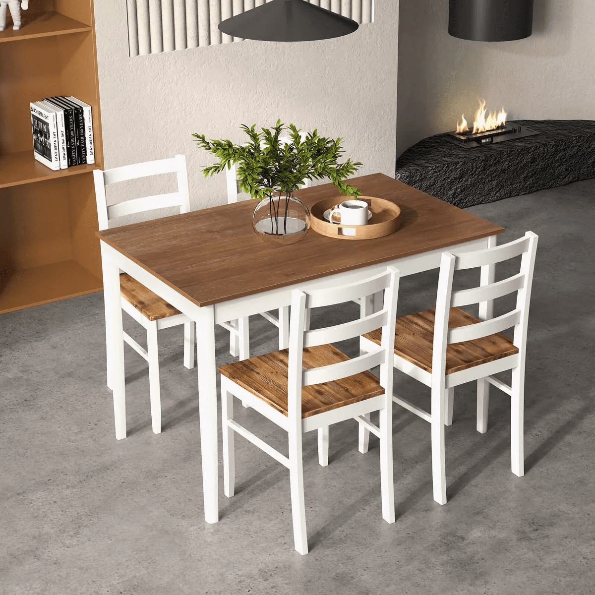 Costway 5-Piece Dining Set Solid Wood Kitchen with Rectangular Table & 4 Chairs Natural/Coffee/Grey - Image 2