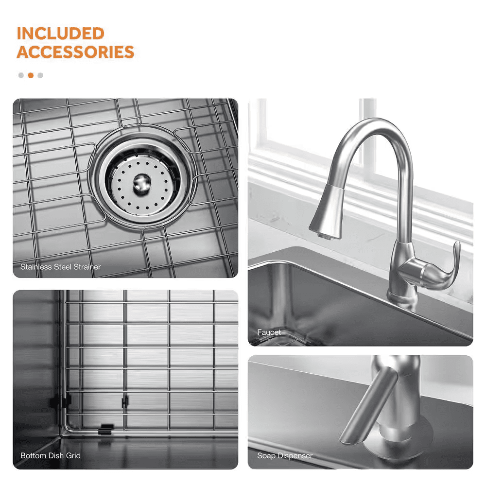 33 In. Drop-In 60/40 Double Bowl 18 Gauge Stainless Steel Kitchen Sink with Pull-Down Faucet - Image 7