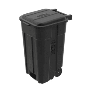 45 Gal. Black Heavy Duty Outdoor Trash Can with Wheels and Attached Lid