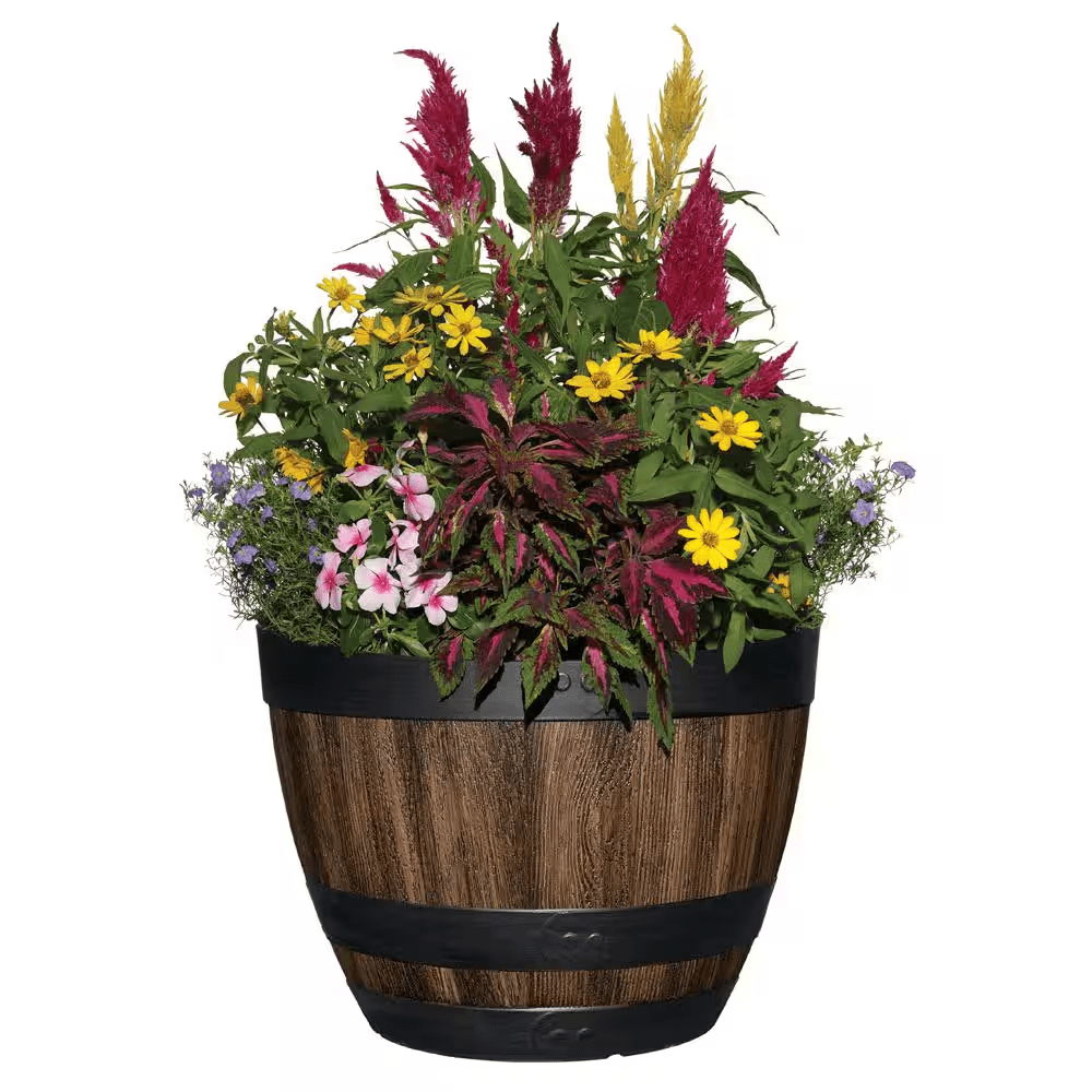 Reedley Large Kentucky Walnut Brown Resin Wine Barrel Lightweight round Planter (20 In. L X 20 In. W X 14.5 In. H) - Image 9