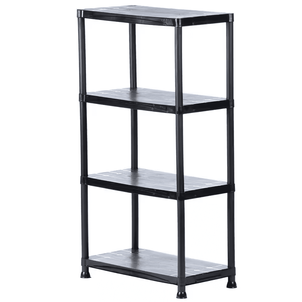 4-Tier Easy Assembly Scratch Resistant Plastic Garage Storage Shelving Unit in Black (28 In. W X 52 In. H X 15 In. D)