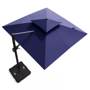 10 Ft. X 10 Ft. Double Top Cantilever Patio Umbrella in Navy Blue with 260 Lbs. Base Stand
