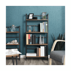VASAGLE Industrial Bookshelf Folding Bookcase 4-Tier Ladder Shelf Wood Look Accent  with Metal Frame Rustic Brown