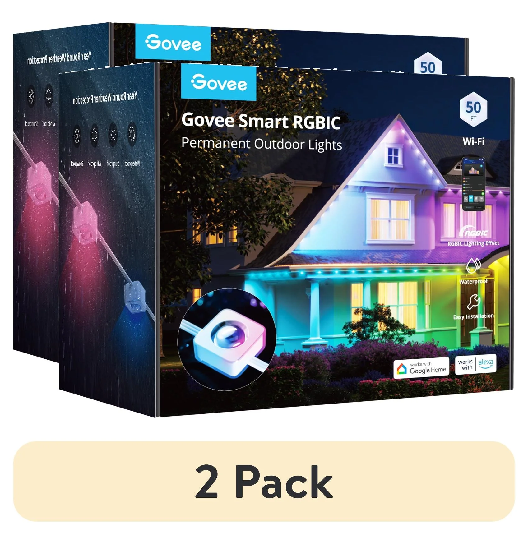 50Ft RGBIC Smart Black Permanent Outdoor LED Strip Lights with 36 Lights, Color-Changing, IP67 Waterproof, Wifi + Bluetooth, Patio, Garden Decor, Holiday Lighting - Image 6