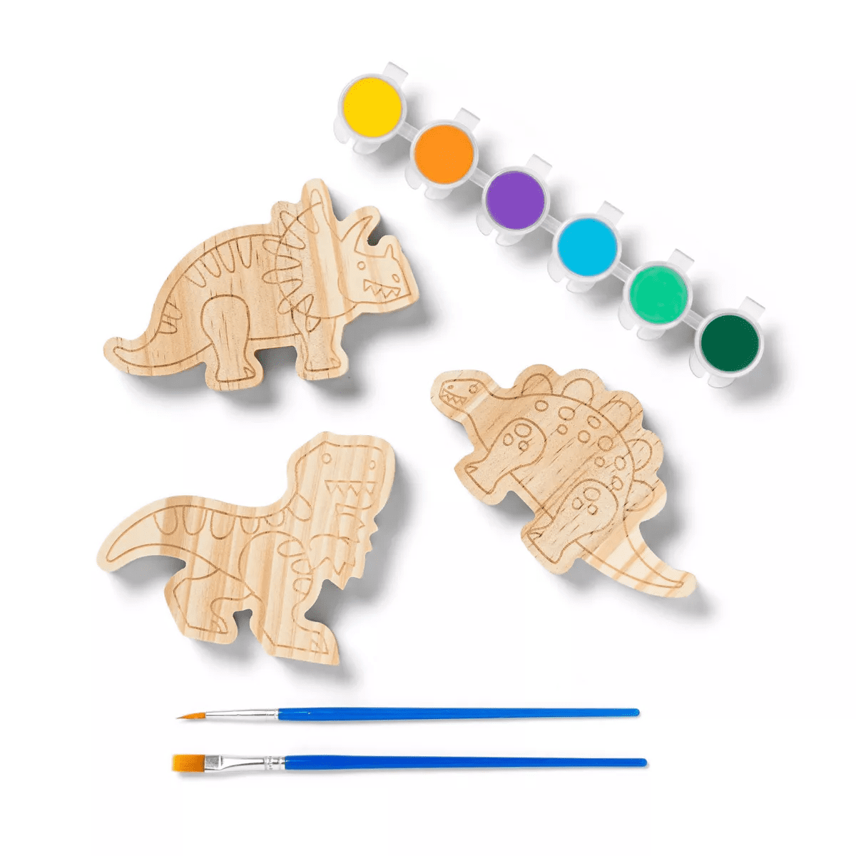 3Pk Paint-Your-Own Wood Dinosaur Set - Mondo Llama™: Non-Toxic Craft Kit with Acrylic Paints & Brushes for Kids 3+ - Image 2