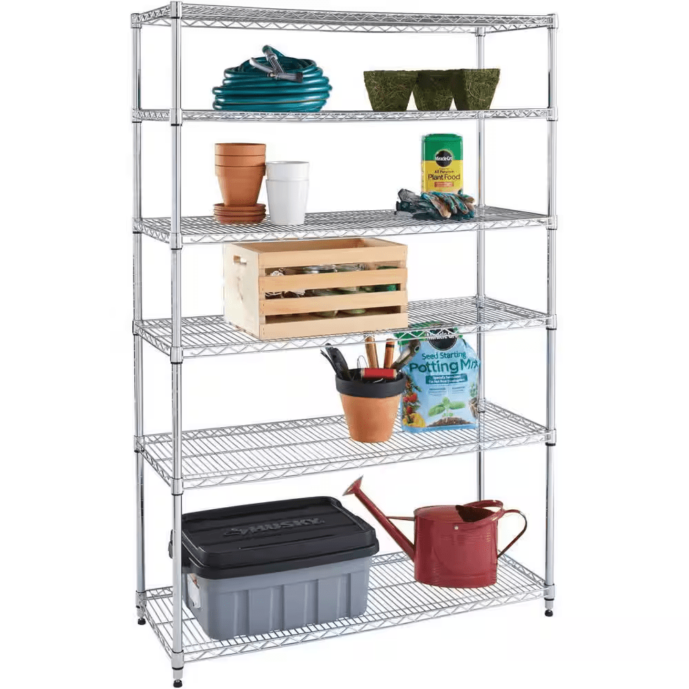 6-Tier Commercial Grade Heavy Duty Steel Wire Shelving Unit in Chrome (48 In. W X 72 In. H X 18 In. D) - Image 7