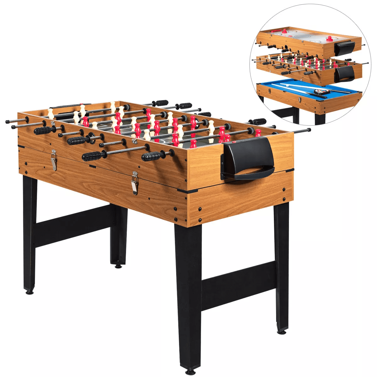 Costway 48'' 3-In-1 Multi Combo Game Table Foosball Soccer Billiards Pool Hockey for Kids
