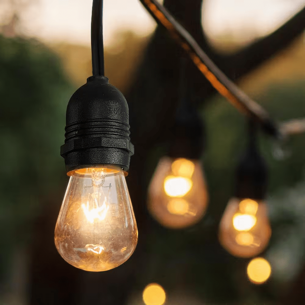 15-Light Indoor/Outdoor 48 Ft. Plug-In Edison Bulb Shape String Light Rustic Industrial LED S14, Black - Image 2