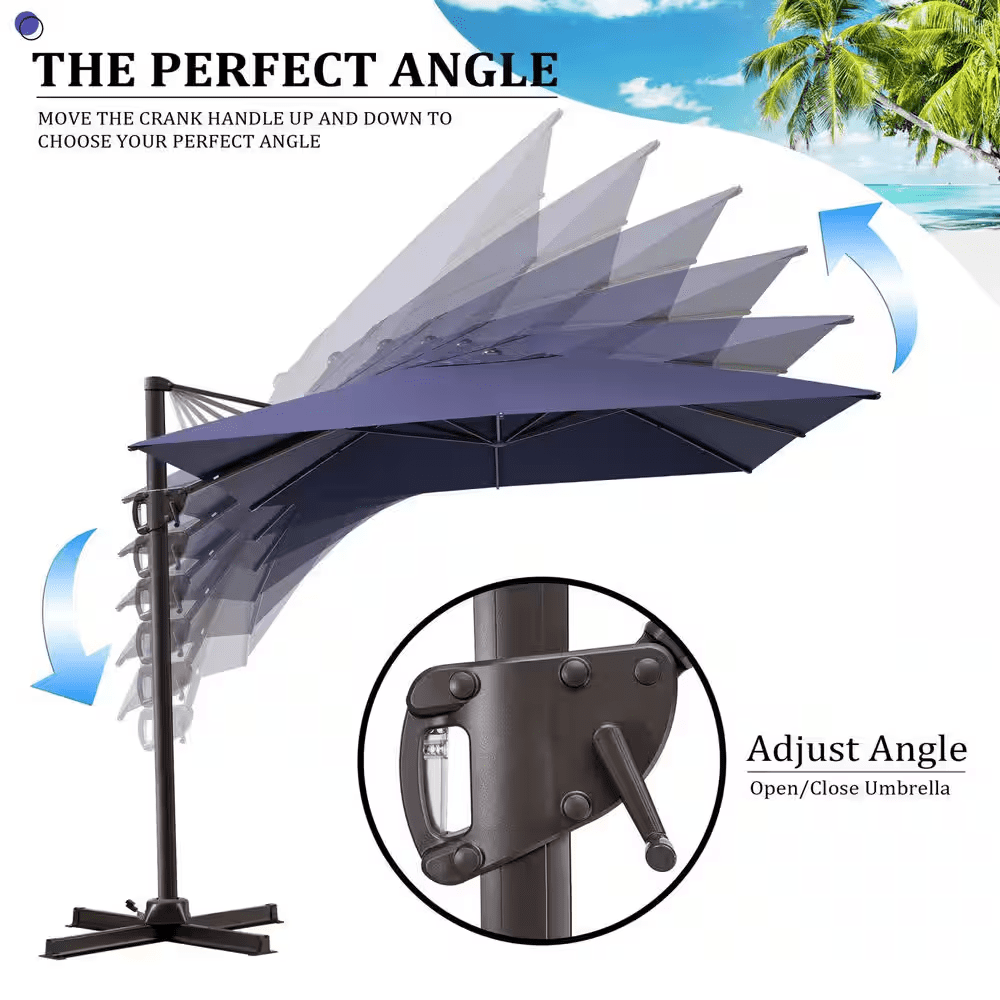 11 Ft. X 9 Ft. Rectangular Aluminum Offset 360° Rotation Cantilever Patio Umbrella in Navy Blue, 260 Lbs. Umbrella Base - Image 6
