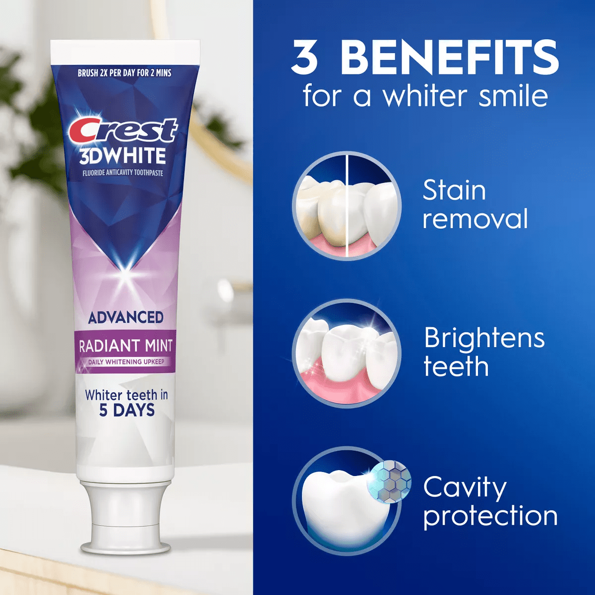 Crest 3D White Advanced Teeth Whitening Toothpaste, Radiant Mint - Image 5