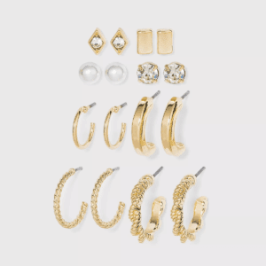 Multi Gold Hoops and Cubic Zirconia Stud Earring Set 8Pc - a New Day™: Nickel-Free Metal, Pearl Stone