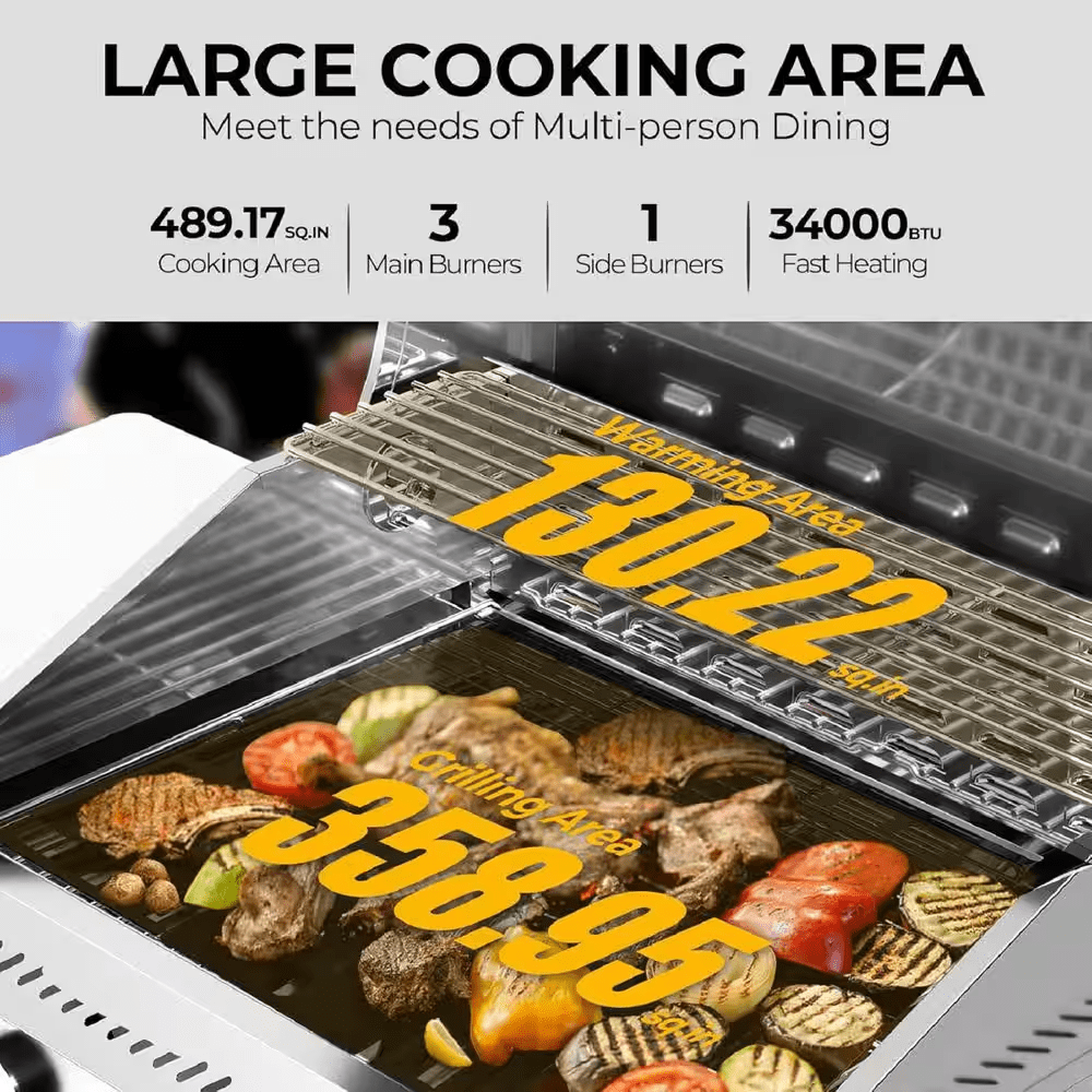 3-Burner Portable Stainless Steel Silver Propane Grill with Versatile Cooking System - Image 3