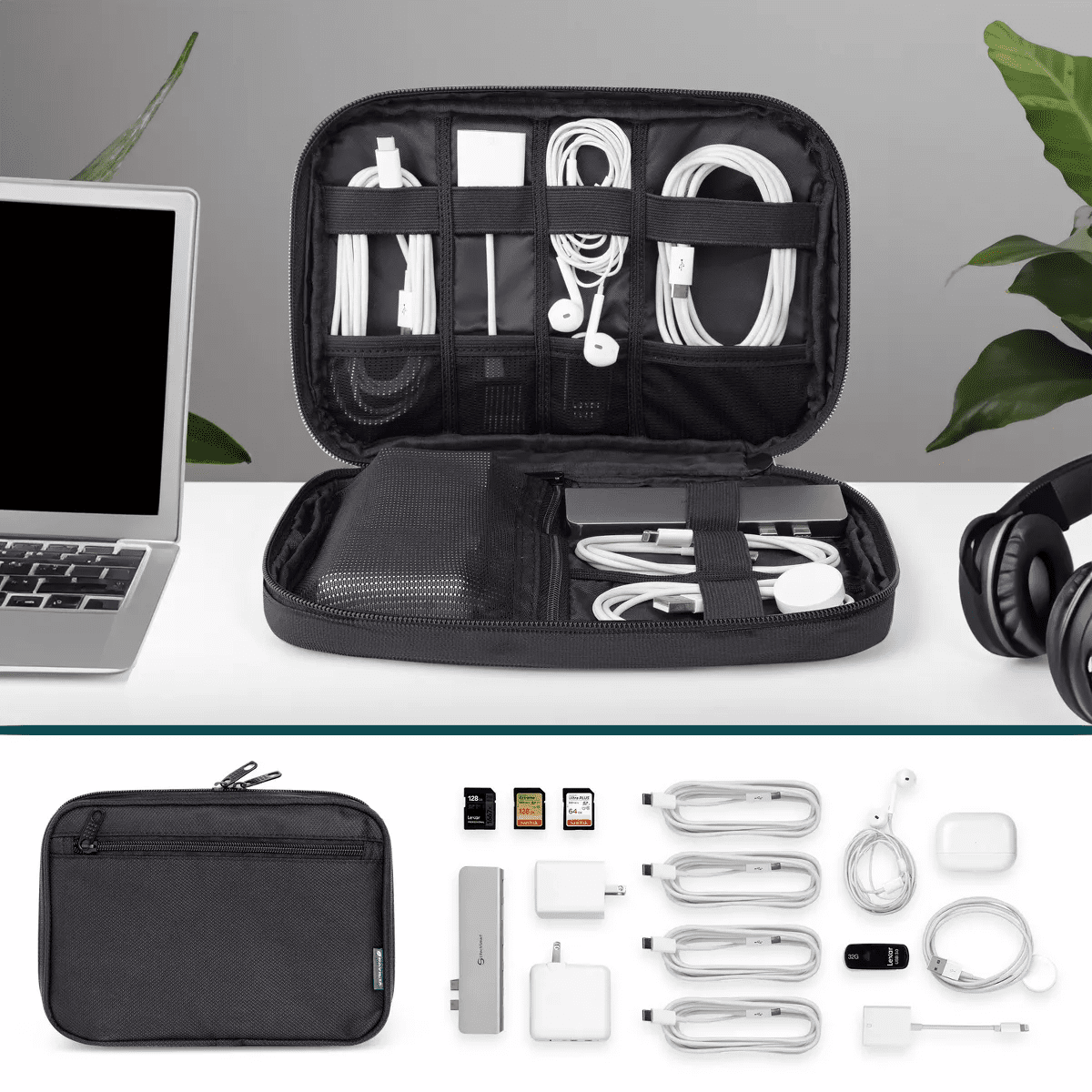 PAVILIA Soft Electronic Organizer Travel Case, Medium Cable Tech Storage Pouch Cord Bag, Charger Accessories Essentials - Image 3