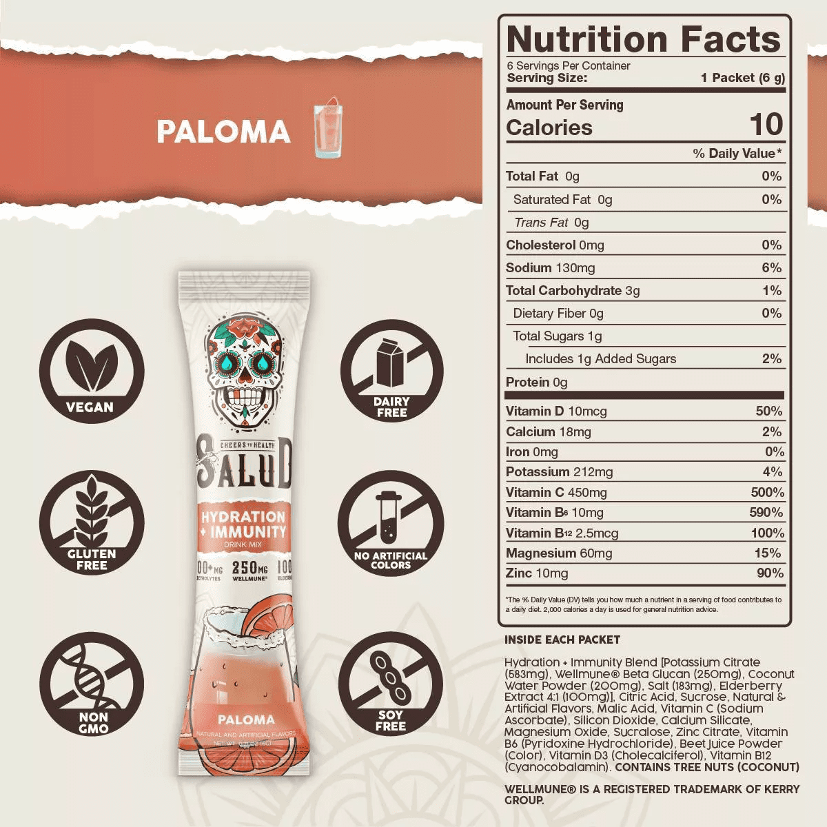 Salud Hydration + Immunity Paloma Electrolyte Drink Mix - 6Pk/0.21Oz Packet Sticks - Image 4