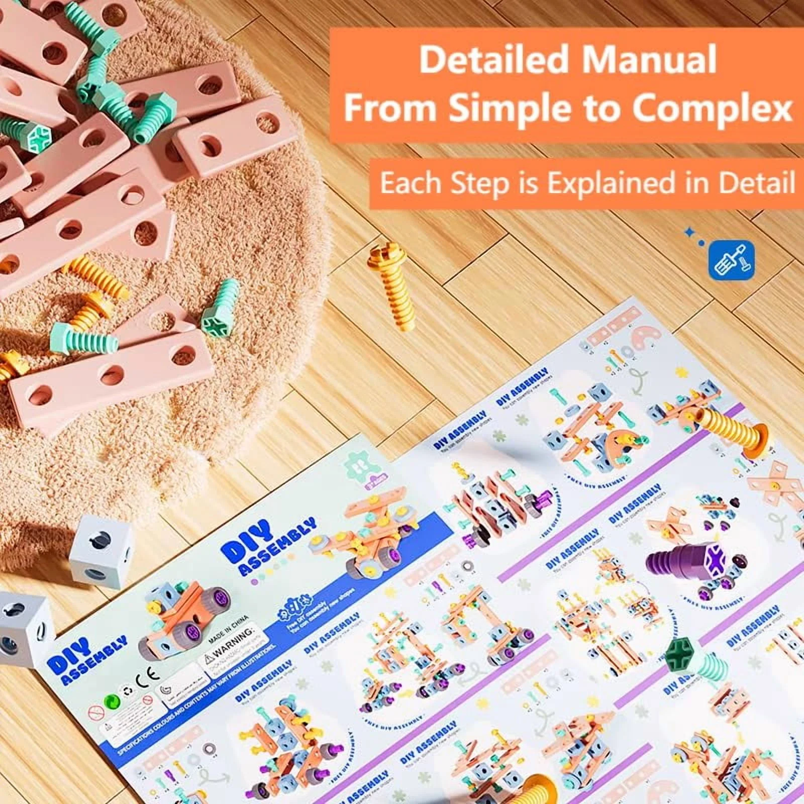 160PCS Kids Tool Set Toys,Stem Educational Construction Building Toy with Screw Assembly&Electric Drill,Creative Engineering Building Toys and Portable Toolbox for 3-6Year - Image 5