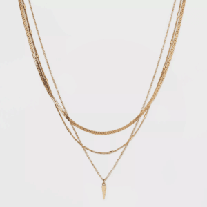 Herringbone Point Charm Multi-Strand Chain Necklace - a New Day™ Gold: Nickel-Free, Lobster Claw Clasp