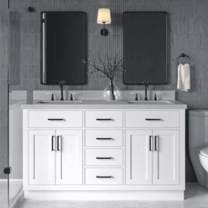Hepburn 60 In. Double Sink Freestanding Bathroom Vanity in White with Carrara White Quartz Top