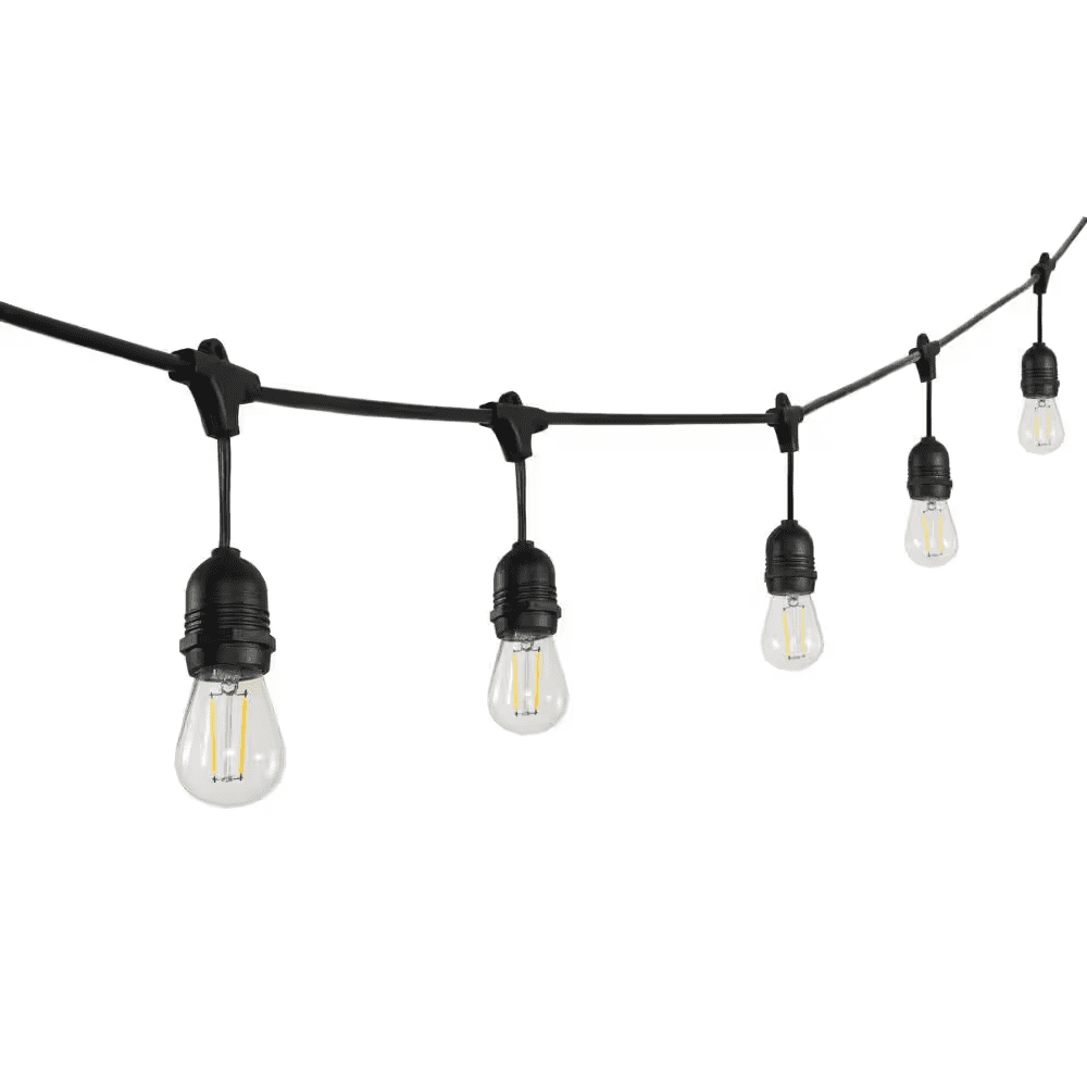 15-Light Indoor/Outdoor 48 Ft. Plug-In Edison Bulb Shape String Light Rustic Industrial LED S14, Black - Image 7