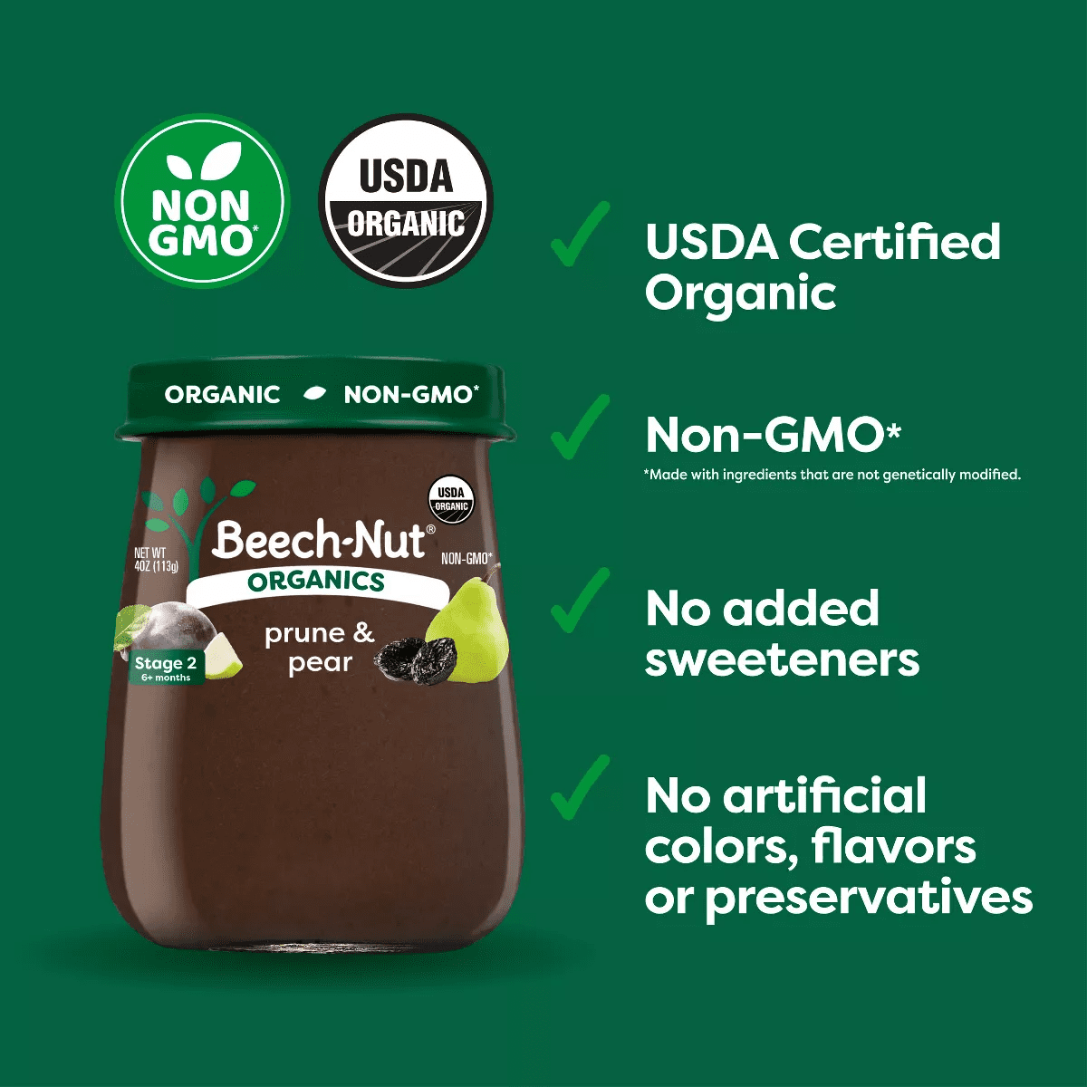 Beech-Nut Non-Gmo Organics Prune & Pear Baby Food Jar - 4Oz - Image 3