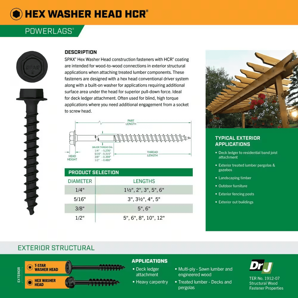 1/4 In. X 3 In. Exterior Hex Head Structural Wood Lag Screws Powerlags Hex (50 Each) Bit Included - Image 3