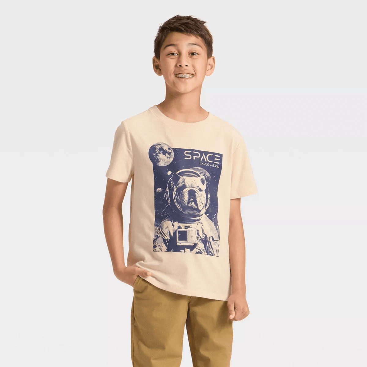 Boys' Short Sleeve Space Bulldog Graphic T-Shirt - Cat & Jack™ Beige