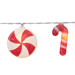 Indoor 10-Count Battery-Operated LED Glittering Candy Cane Novelty Christmas String Lights, Warm White, 4.5', by