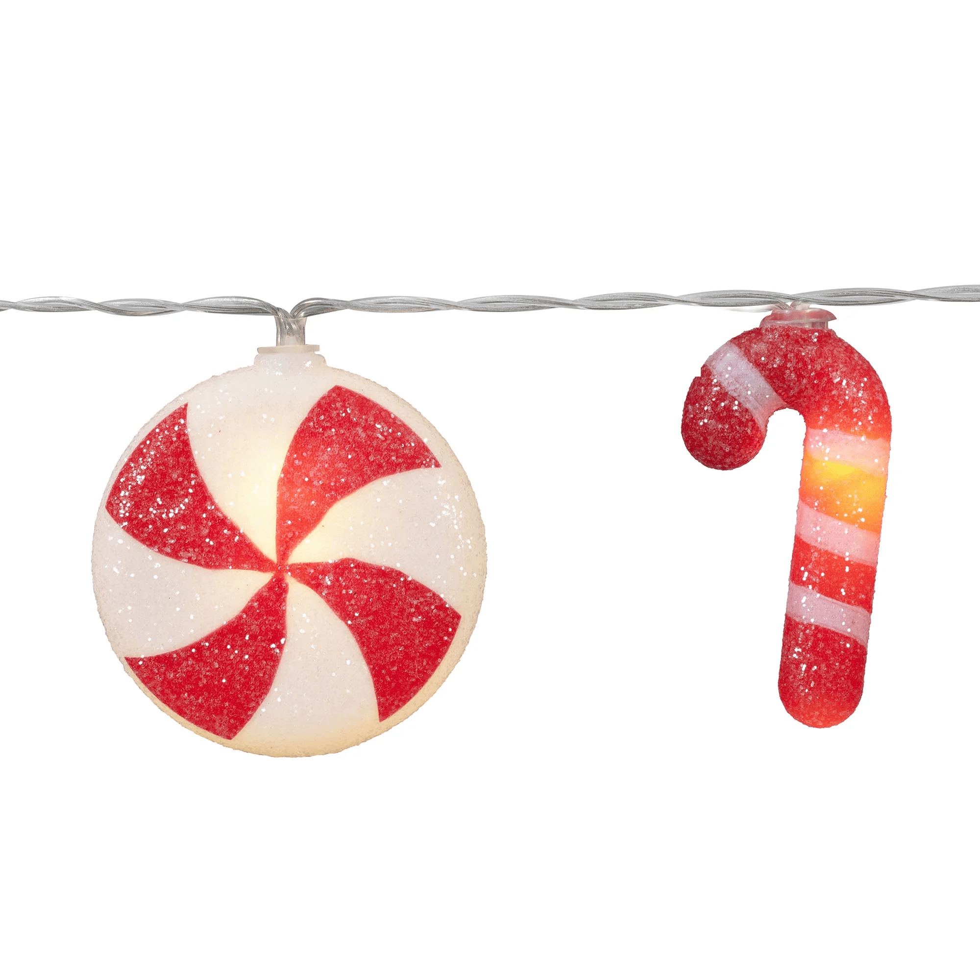 Indoor 10-Count Battery-Operated LED Glittering Candy Cane Novelty Christmas String Lights, Warm White, 4.5', by