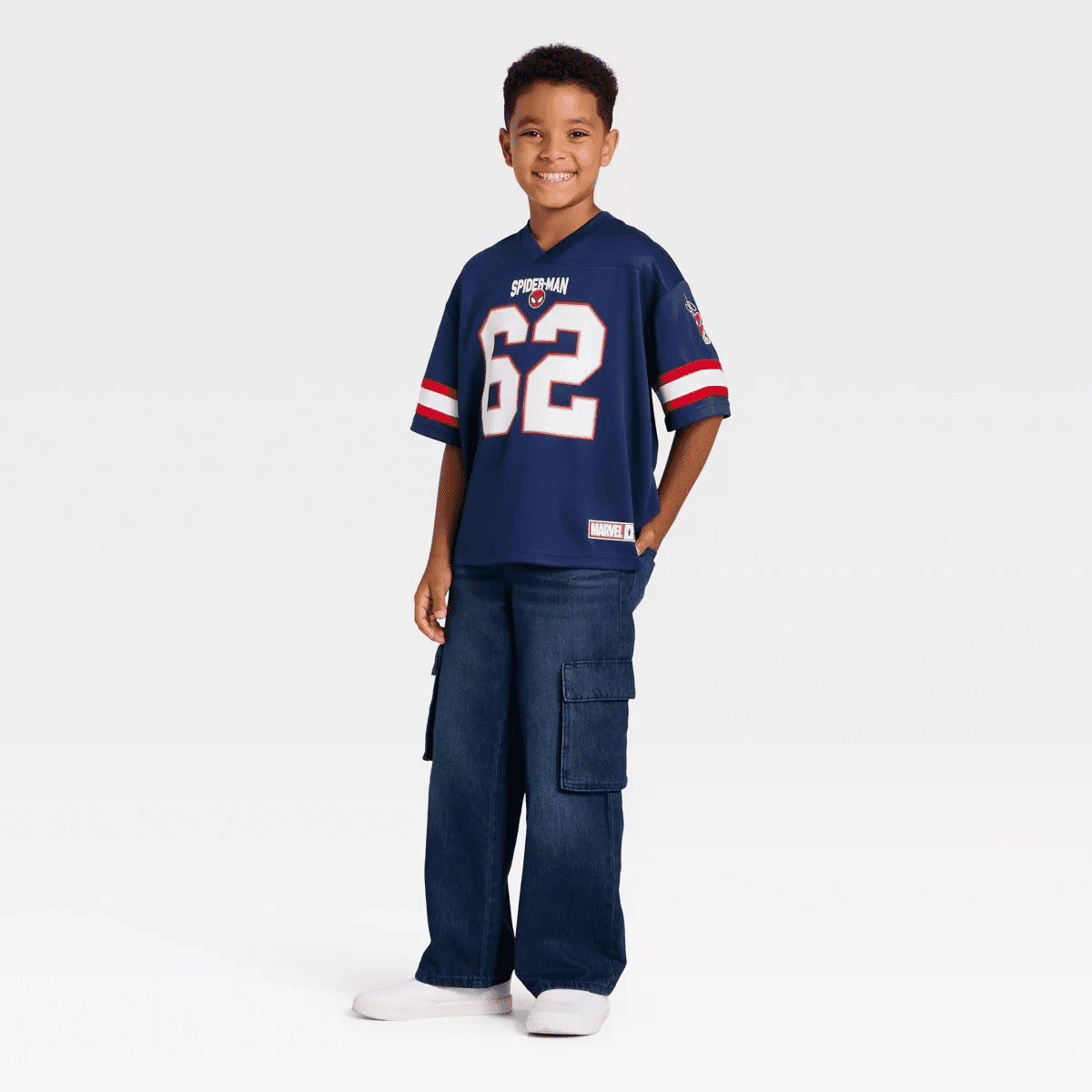 Boys' Marvel Spider-Man Mesh Football Jersey - Red/White/Navy Blue - Image 4
