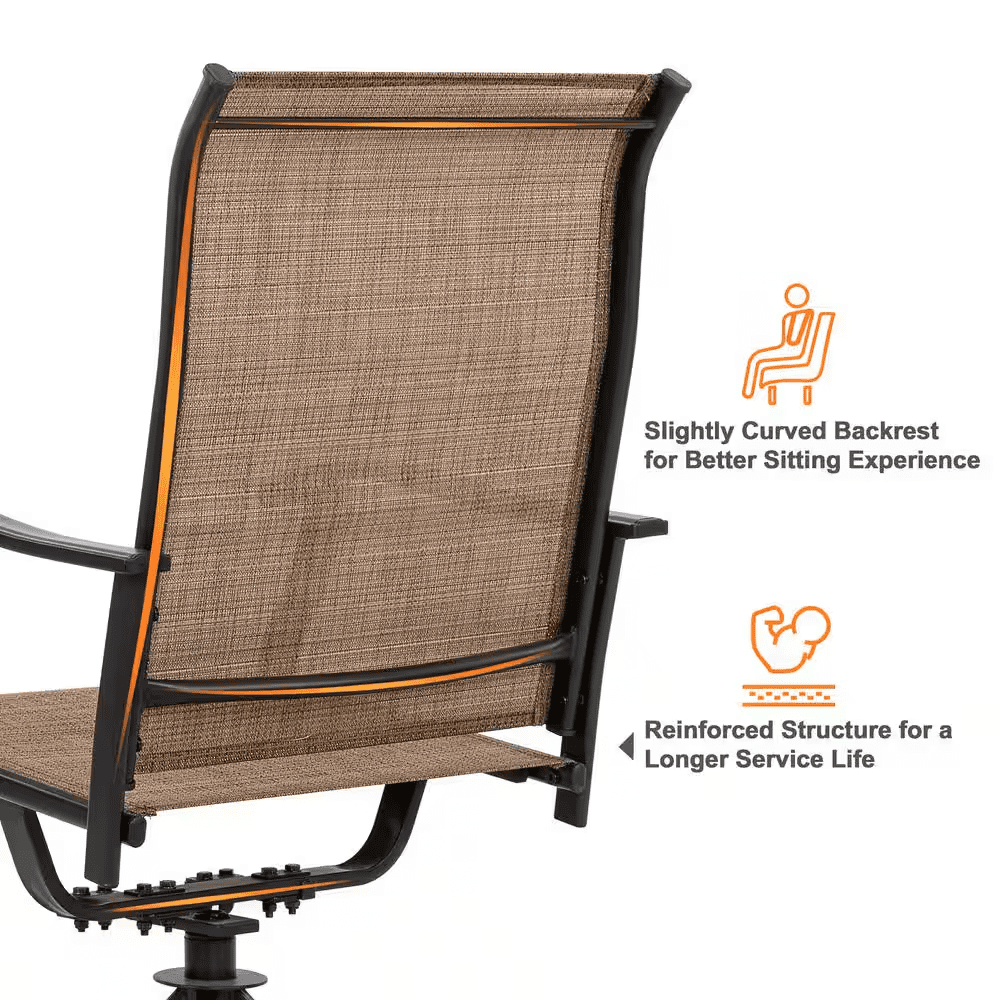 2-Piece Swivel Steel Sling Outdoor Patio Dining Chairs, Brown - Image 9
