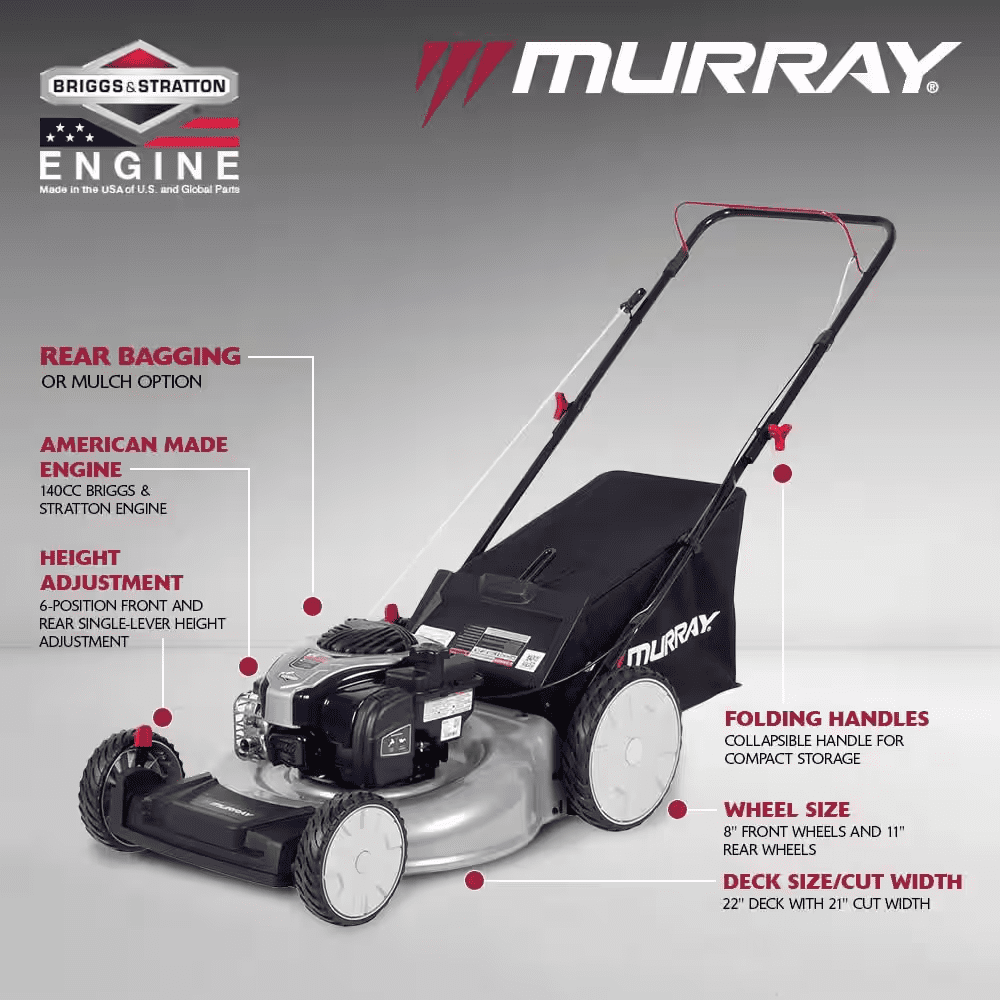 21 In. 140 Cc Briggs and Stratton Walk behind Gas Push Lawn Mower with Height Adjustment and with Mulch Bag - Image 2