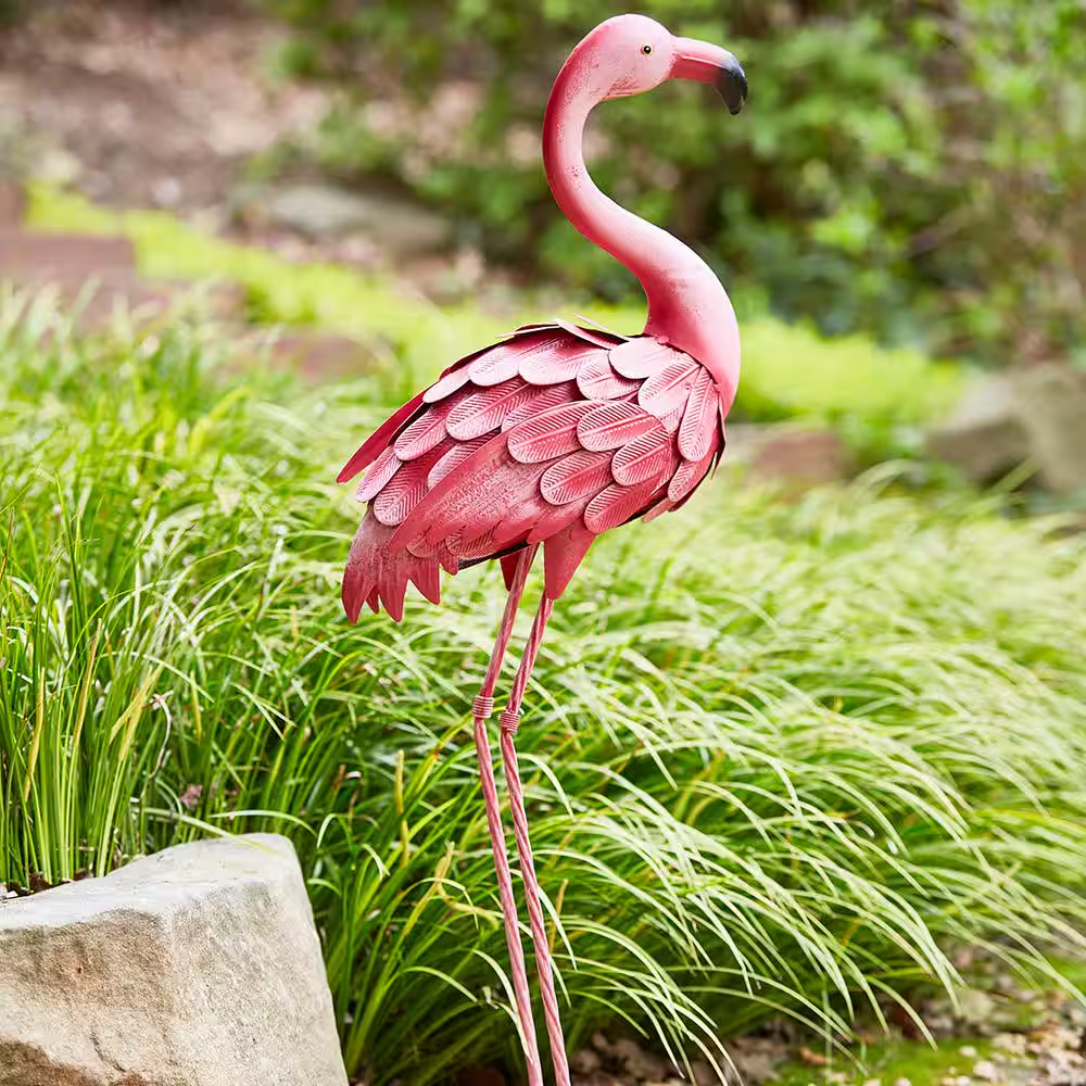 35 In. H Flamingo Metal Lawn Decor in Pink - Image 2